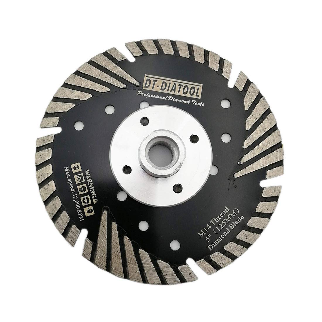 DT-DIATOOL Diamond Turbo Cutting Disc with Slant Protection Teeth 5 Inch / 125mm with M14 Thread Flange for Concrete Tile Granite Marble Masonry