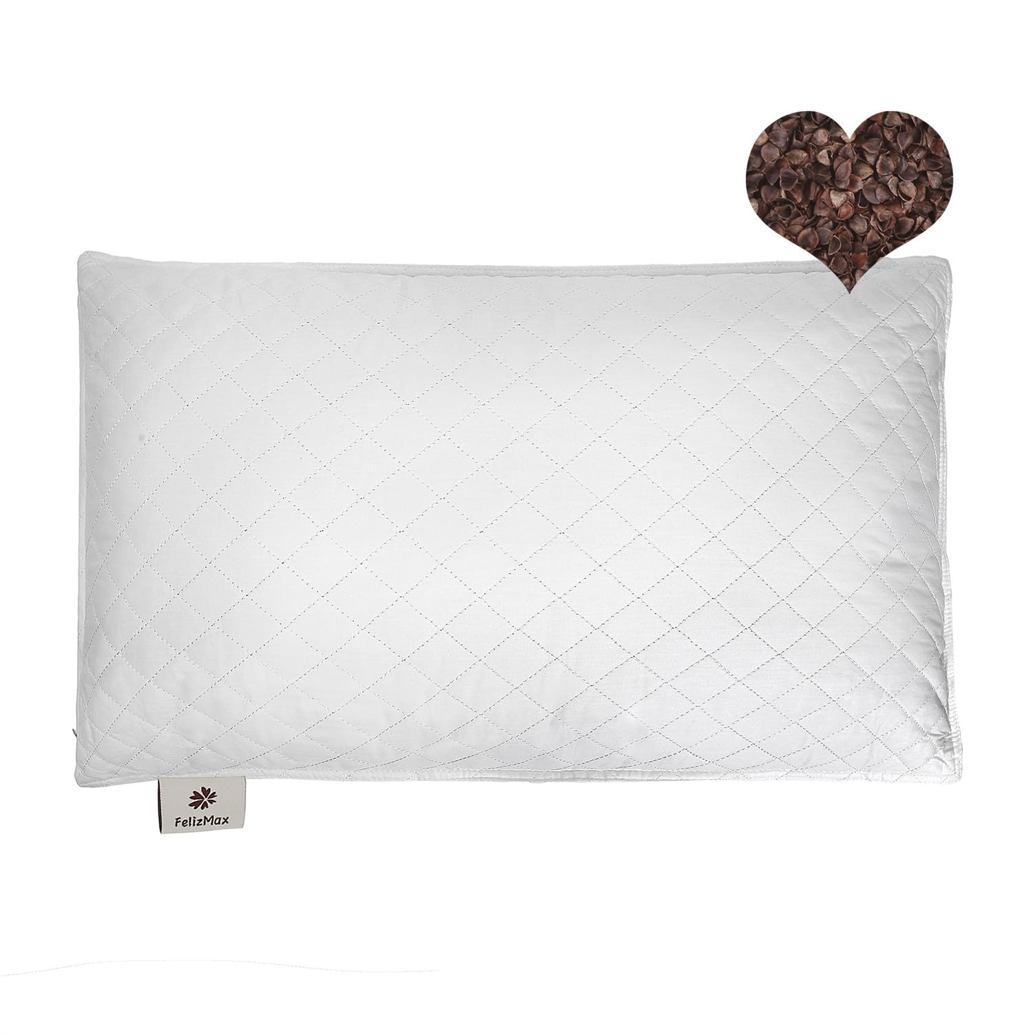 Photo 1 of Organic Buckwheat Pillow for Sleeping 100% Natural Premium buckwheat Hulls Organic Cotton Pillowcase for Cool Sleep Cover Removable Neck Support for Back and Side Sleepers-Japanese Size (14"x20")