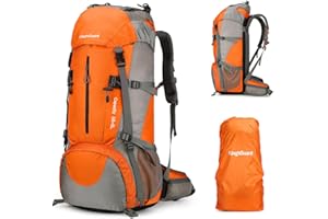 King'sGuard 70L Hiking Backpack Waterproof Camping Backpack with Rain Cover Large Lightweight Backpacking Backpack Daypack for Travel Outdoor -Frameless (Orange)
