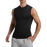 BOOJO Men's Athletic Compression Shirts Sleeveless Tank Top Base Layer Sports Gym Shirts for Workout Running Pitch Black