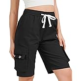 XinYangNi Women's Casual Cargo Shorts with Pockets Elastic High Waist Drawstring Bermuda Shorts for Women