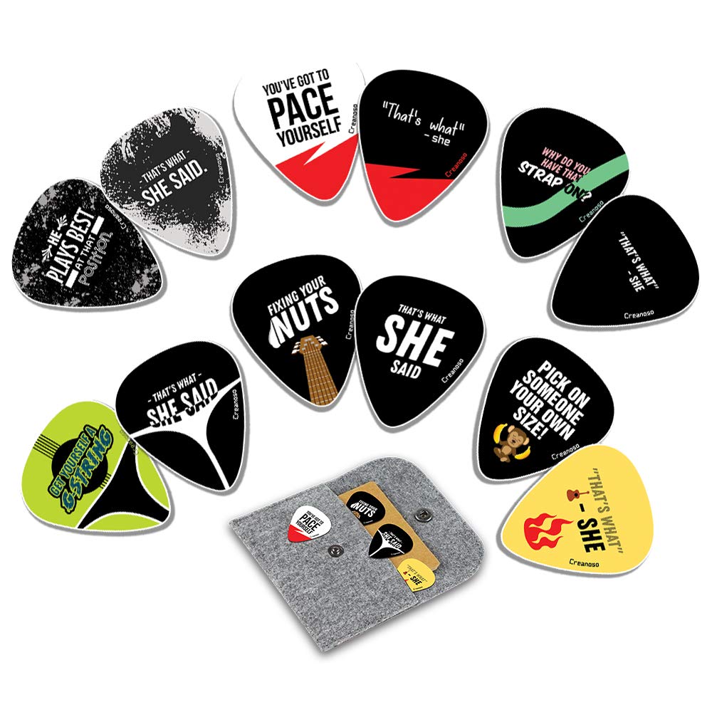 Creanoso Funny That's What She Said Guitar Picks (12-Pack) - Premium Music Gifts & Guitar Accessories for Men & Women Unisex Musician Gift – Cool Guitar Plectrums & Tools