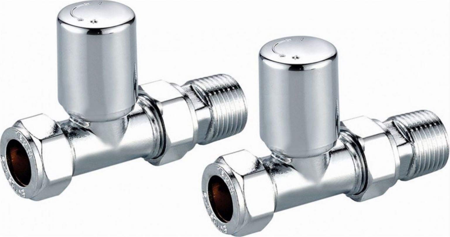 Scudo 15mm Premium Modern Straight Towel Radiator Valves Chrome Plated - Pairs