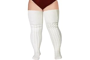 MOON WOOD Wool Plus Size Thigh High Socks For Thick Thighs- Extra Long Womens Warm Cable Knit Over Knee Stockings Leg Warmers