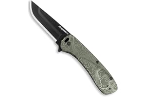 OUTDOOR EDGE RAZOR VX1 | Topo Map Etching | Replaceable Blade EDC Folding Pocket Knife | 3" Stainless Blade, Green Anodized Aluminum Handle, Reversible Pocket Clip | Cool Knife for Men