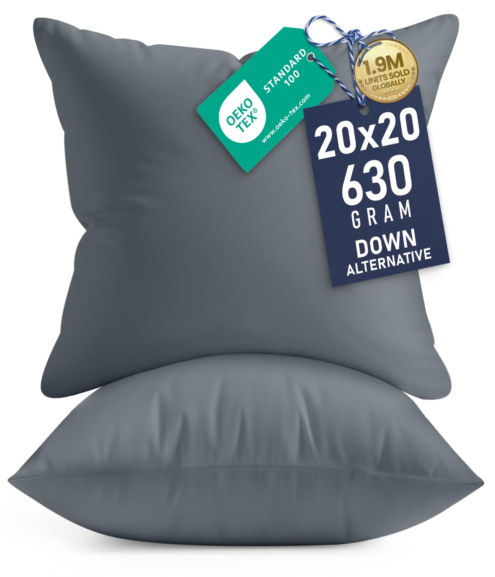Utopia Bedding 24x24 Pillow Inserts, Set of 2, Grey – Indoor Decorative Throw Pillows for Bed, Sofa & Couch – Soft, Supportive & Fluffy Cushion Inserts