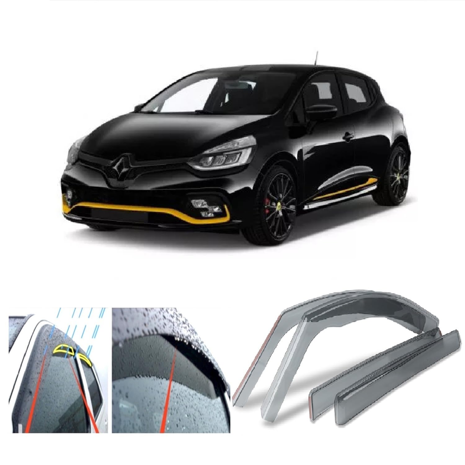 AC WOW 4x Wind Deflectors for Renault Clio IV (Mk4) 5-door hatchback 2012 2013 2014 2015 2016 2017 2018 2019 Weather Shields/Sun Visors/Rain Guards