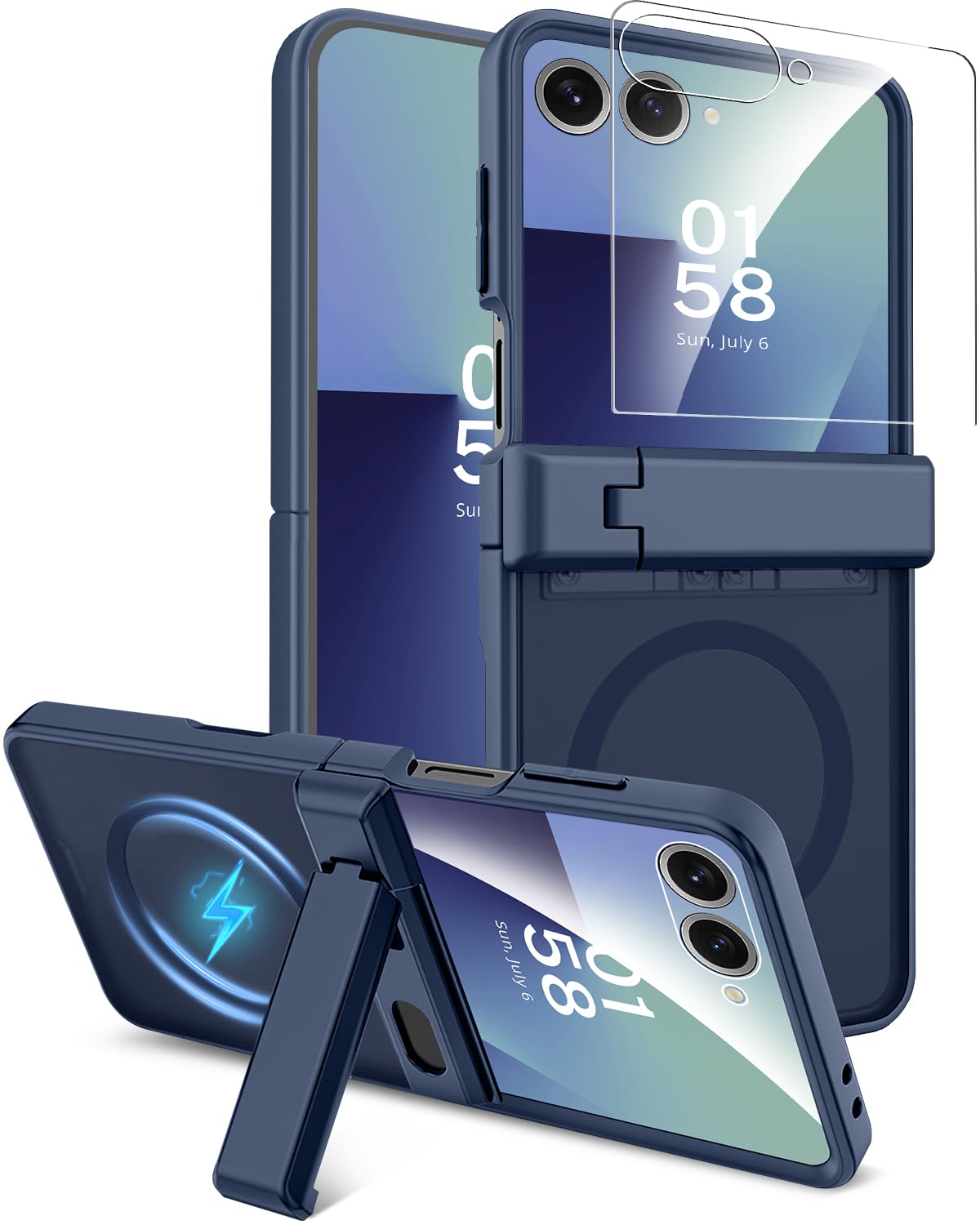 Photo 1 of Miimall Rugged Cover for Galaxy Z Flip 7 Kickstand Case with Screen Protector, [Hinge Protection][Translucent Matte] Heavy Duty Military Shockproof Hard Galaxy Flip 7 Magnetic Case Magsafe, Blue