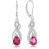 Infinity Love Birthstone Earrings for Women 925 Strling Silver 5A Cubic Zirconia Dangle Drop Leveback Earrings Jewelry Birthday Christmas Day Gifts for Her
