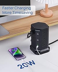 KOOSLA Dual 20W USB-C Power Strip Tower, Surge