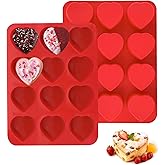 MEMOVAN Heart Chocolate Mold 2 Pack Heart Shaped Muffin Pan Heart Nonstick Silicone Cake Candy Jello Mold Love Shapes Tartlets Molds for Pudding Soap Baking Brownies Egg Bites Valentine's Day