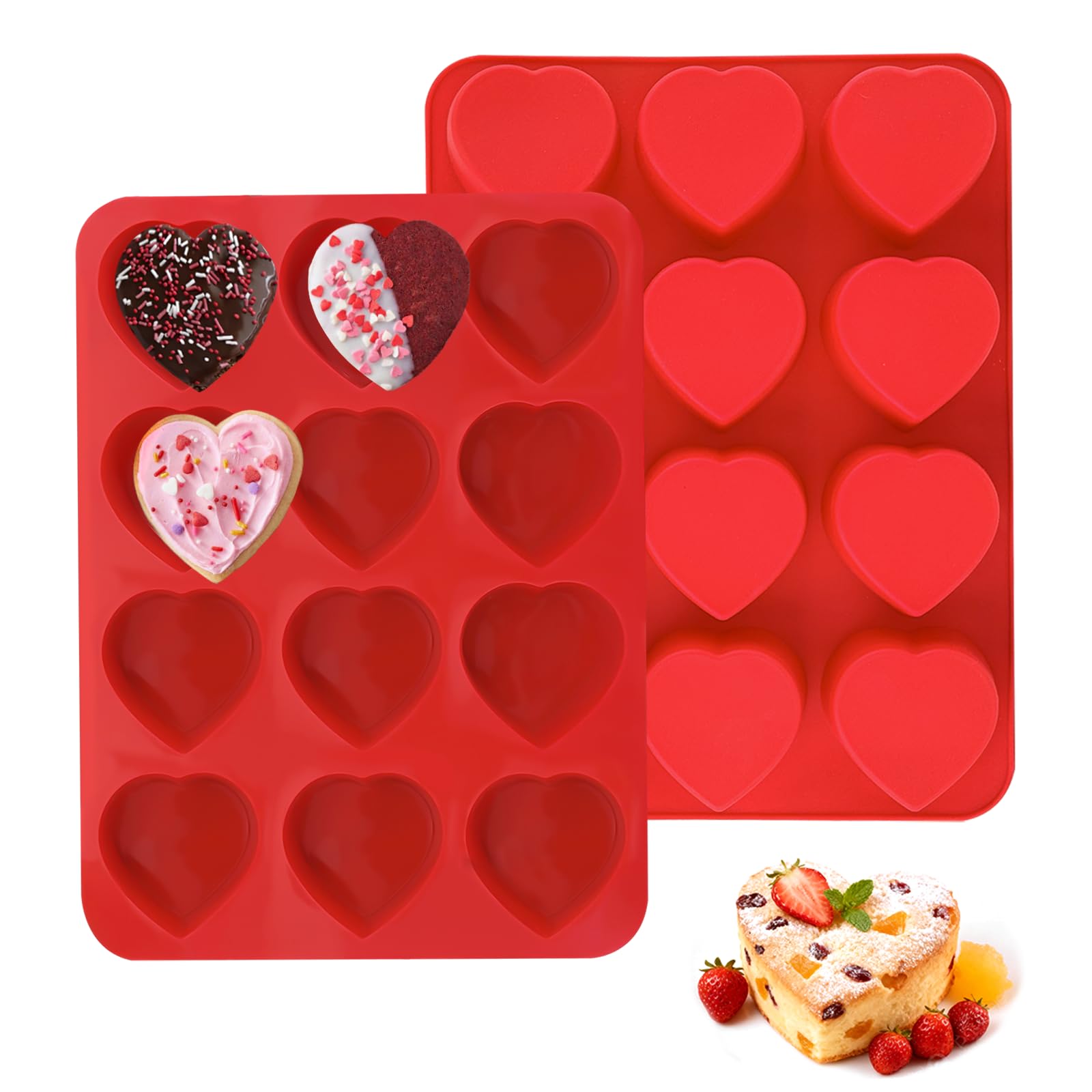 Photo 1 of ****FINAL SALE NOT RETURNS****MEMOVAN Heart Chocolate Mold 2 Pack Heart Shaped Muffin Pan Heart Nonstick Silicone Cake Candy Jello Mold Love Shapes Tartlets Molds for Pudding Soap Baking Brownies Egg Bites Valentine's Day