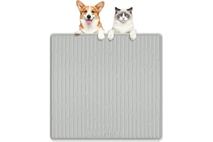 Bartuke Silicone Cat & Dog Food Mat, 24" x 24" Large Pet Feeding Mat for Cats and Dogs Bowl, Pet Placemat for Food and Water with Raised Edge, Waterproof, Leakproof (Grey)