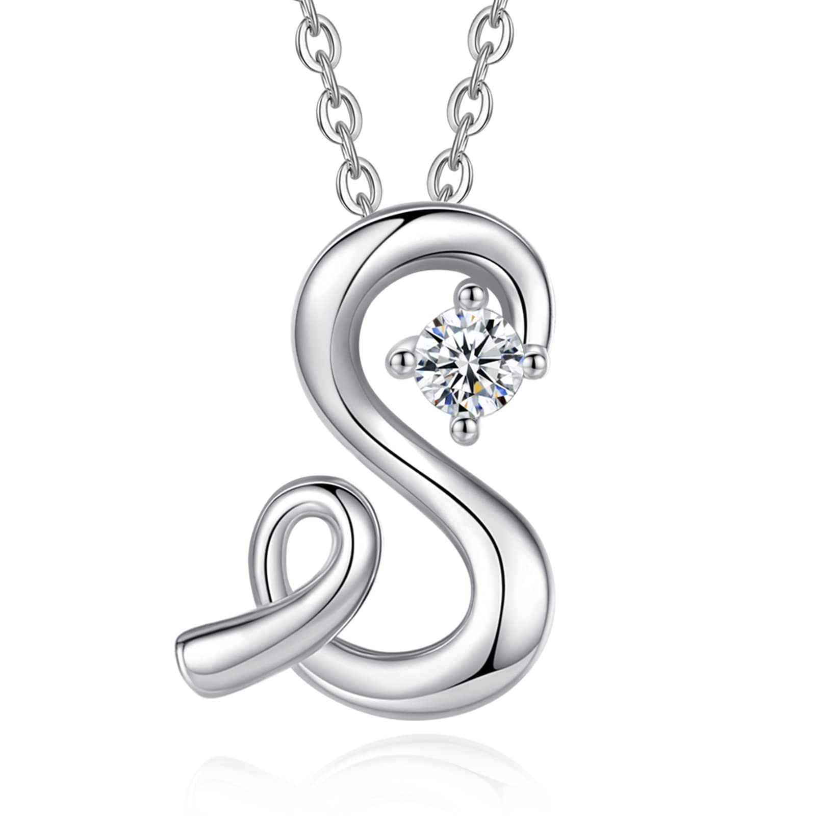 Eusense Initial S Necklace Letter Pendant Silver 925 Alphabet Jewellery for Women