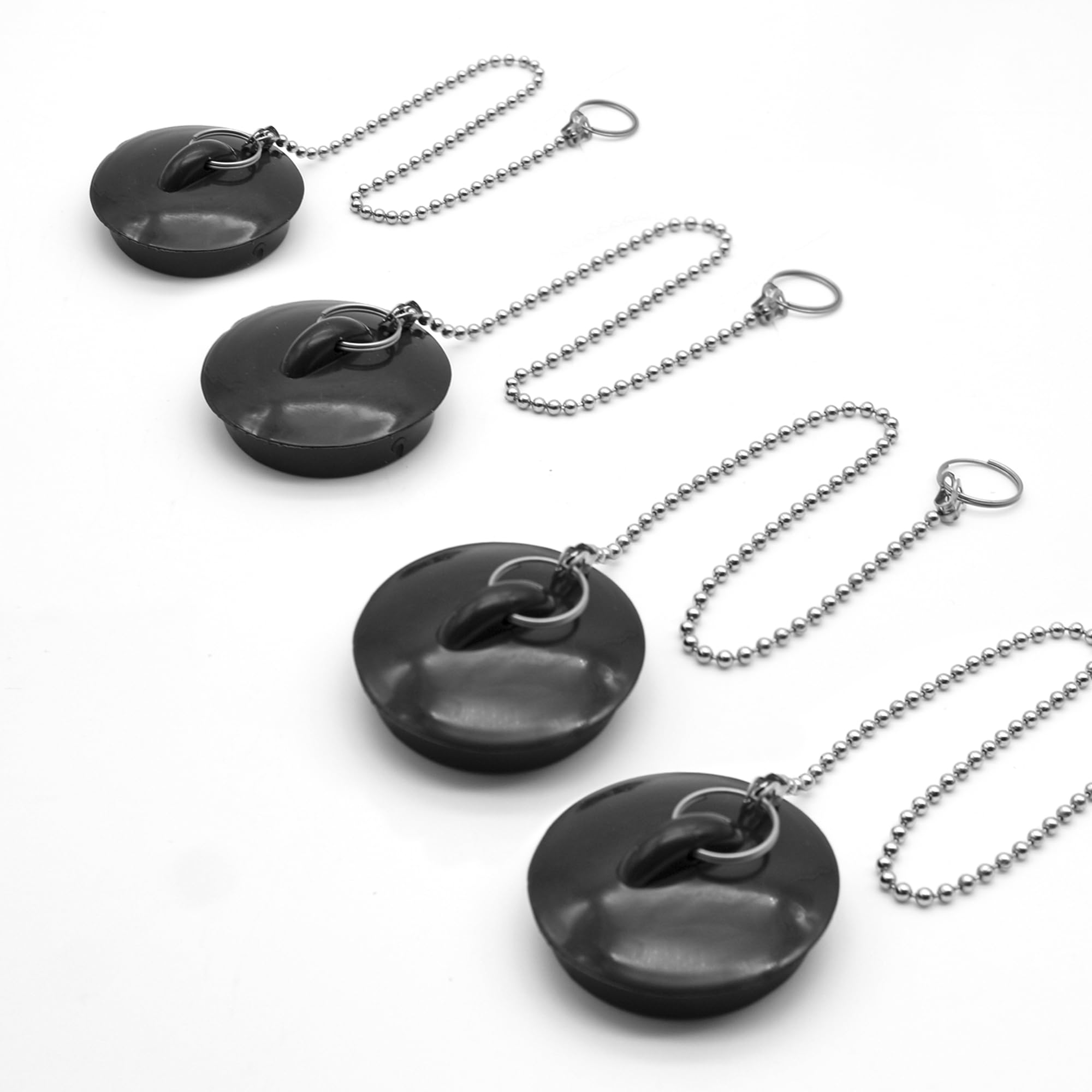 DOJA Barcelona Drain Plug with Chain, 380 mm, Pack of 4, Universal Rubber Plug, Black