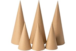 Ruisky 6PCS Paper Mache Cones(Two Sizes), Open Bottom Cardboard Craft Cones for DIY Art Projects,Halloween and Christmas Tree Decorations (Brown)