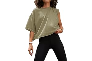 UEU Women's Comfy Basic Workout Gym Short Sleeve Crop Tops Casual Loose Oversized T-Shirts