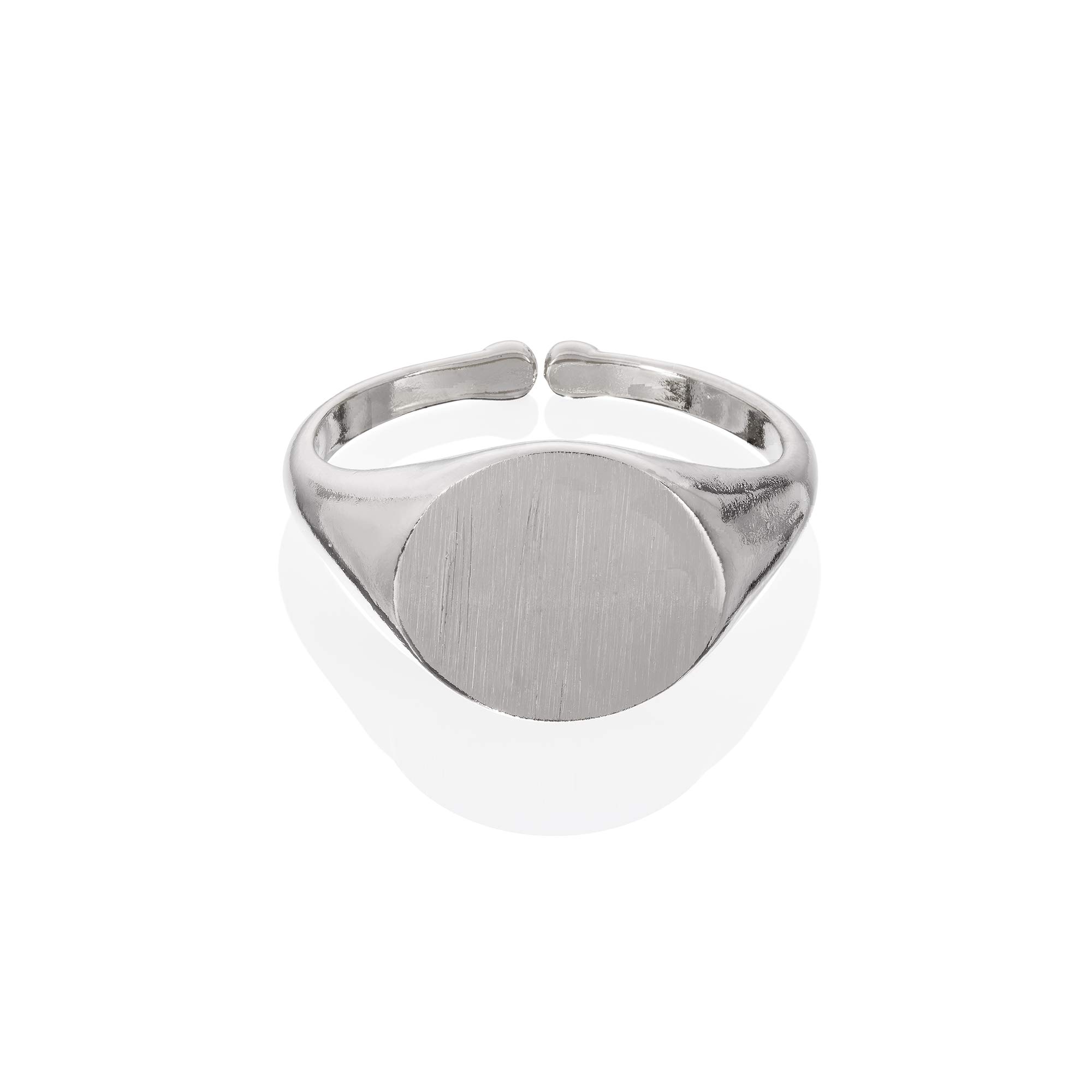 namana Adjustable Silver Round Signet Ring for Women and Teen Girls with Unusual Open Design and Brushed Finish