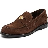 Silanway Women's Chic Suede Penny Loafers, Comfortable Slip-On Flats with Gold Coin Buckle Detail for Casual Daily Wear Autumn