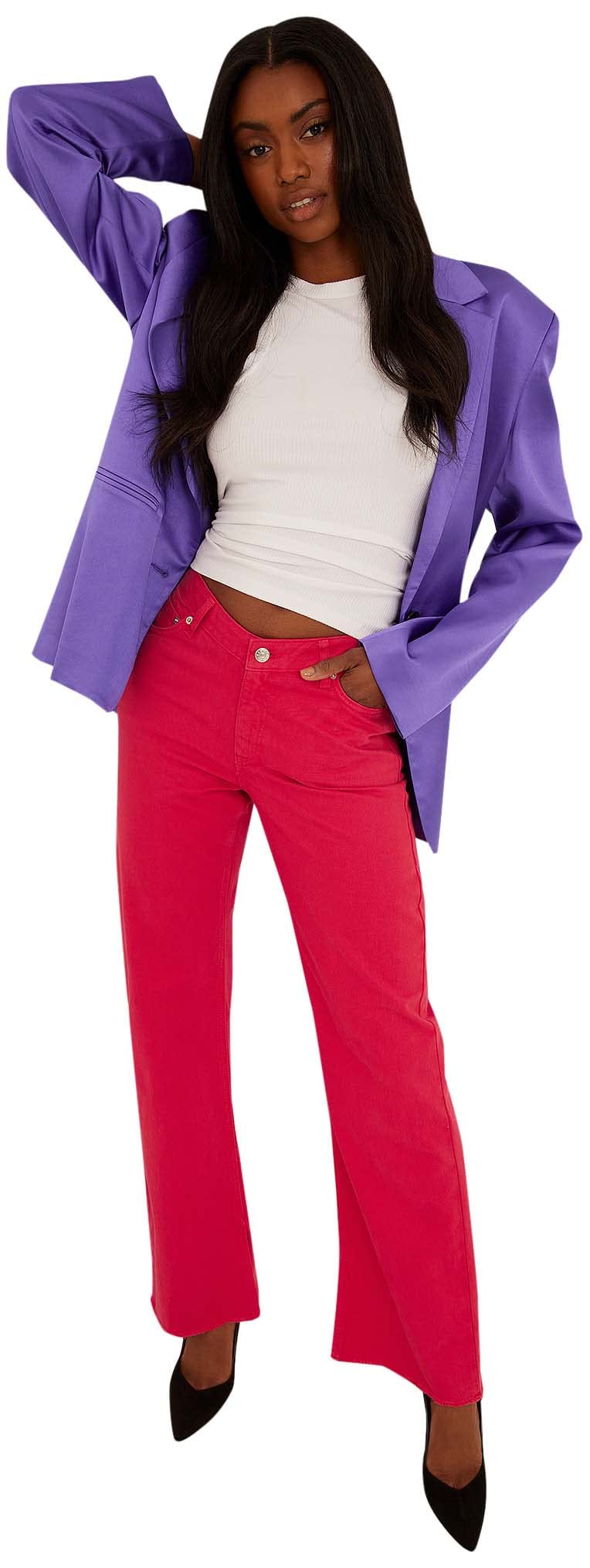 NA-KD Raw Hem Side Slit Denim, Pink, EU 38