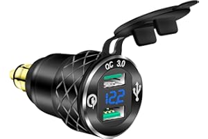 DaierTek DIN Hella Plug to Dual USB Charger Adapter for BMW Triumph Tiger Ducati Motorcycle Quick Charge QC 3.0 Powerlet Waterproof with Blue LED Voltmeter