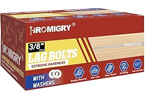 HROMIGRY 3/8" x 4" Lag Bolts (50 Pcs) 3/8 inch Lag Screws for Wood, Heavy Duty Hex Head with Washers, Zinc Plated