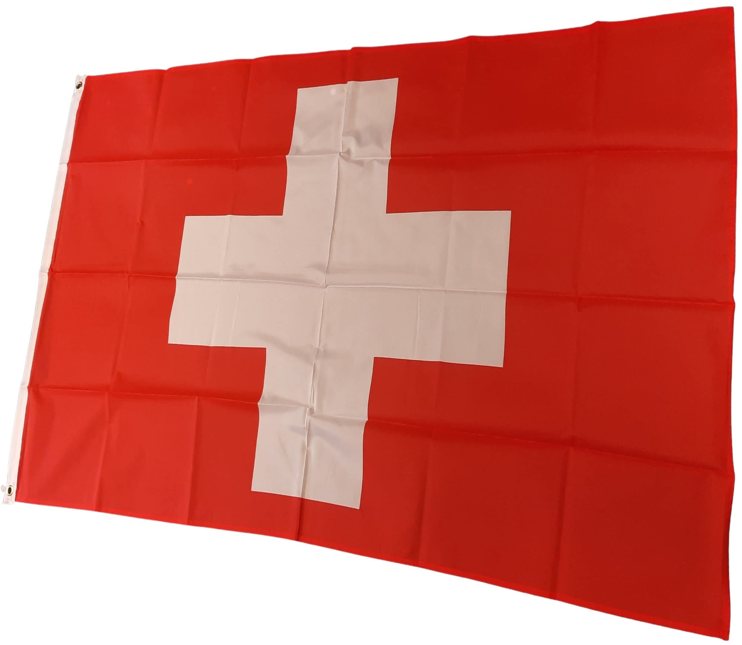 NWFlags Switzerland Flag 3ft x 2ft 75d Premium Polyester Suitable For Flagpoles | Strong Polyester 3x2 foot material Swiss flag with Eyelets