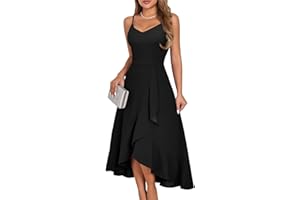 DRESSTELLS Women's Cocktail Party Dress, Formal Wedding Guest High Low Dress, Fit Flare Holiday Prom Dress