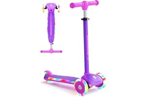 XJD Toddler Scooters for Kids 3-8, 3 Wheel Scooters for Kids 110lbs, LED Light-Up Wheels and Side, 3 Adjustable Height, Lean-