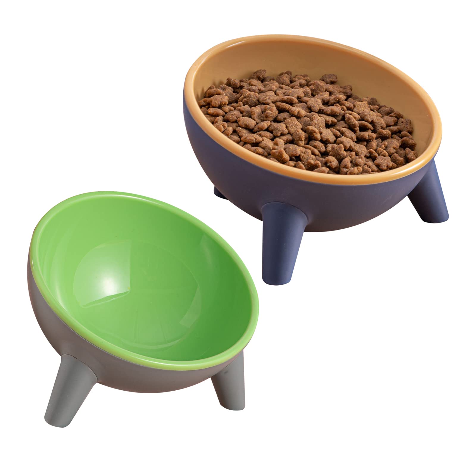 Cat Bowls Tilted Raised 15° Cat Feeding Bowls Cat Water Bowl 2 Pack(yellow+green)