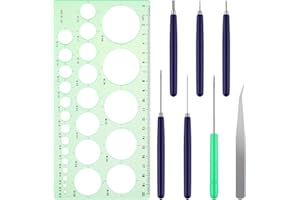 Bewudy 8 Pcs Paper Quilling Tools Slotted Kit, Assorted Sizes Rolling Curling Quilling Needle Pen, Geometry Ruler, Art Craft DIY Paper Card Making Project Tools Multifunction Slotted Quilling Tool Set