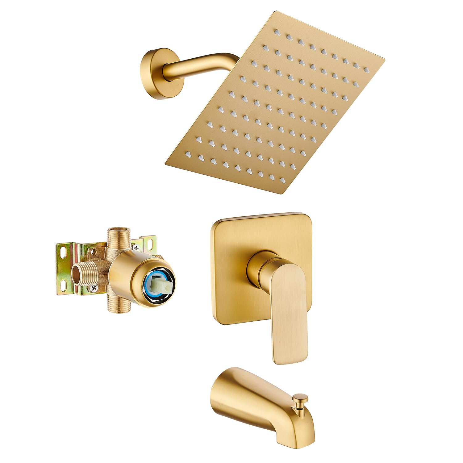 Brushed Gold Tub Shower Faucet Set Complete with 8-Inch Rainfall Shower ...