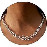 CAROVO Dainty Gold Chain Toggle Clasp Necklace for Women 18K Gold Filled Handmade Pearl Cuban Curb Chain Elizabeth Coin Pendant Minimalist Everyday Jewelry Gift for Her