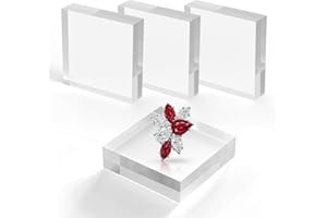 SAMYUCHO Acrylic Base Stand 4 Pieces Acrylic Blocks for Display 4 X 4 X 1 Inch Clear Polished Block Square Cube Riser Display Pedestal Stands for Jewelry Perfume Ring Collection Props Cake