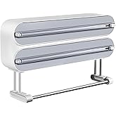3 in 1 Wrap Organizer with Cutter Includes 2 Rolls of Plastic Wrap and Aluminum Foil Dispenser，Magnetic Paper Towel Holder for Fridge，foil and Plastic wrap Organizer，Magnetic Paper Towel Holder