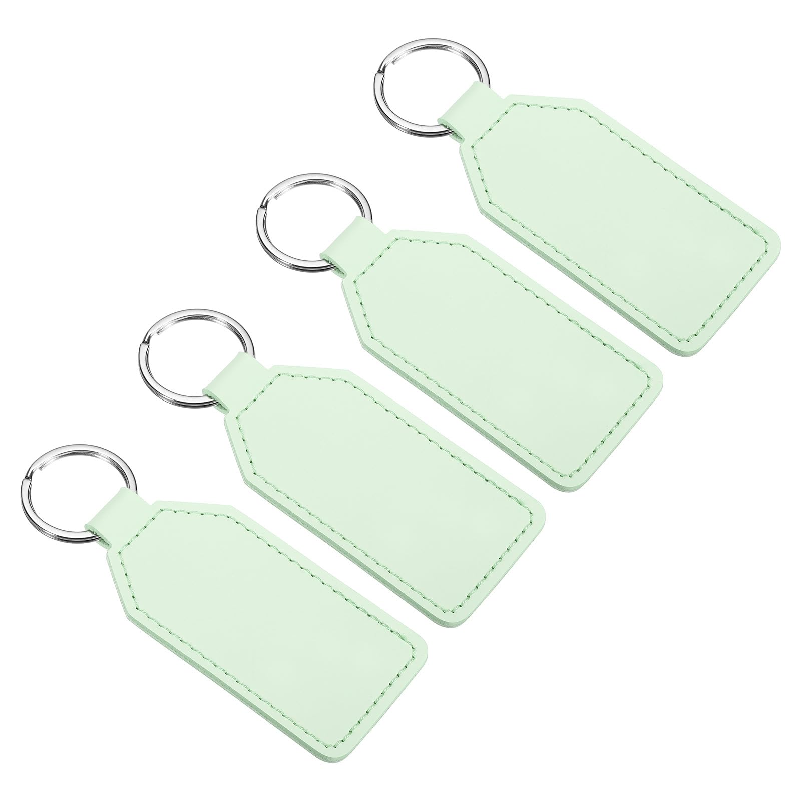 PATIKIL Leather Keychain Blanks, 4 Pack PU Leather Key Fob with Key Rings for DIY Crafts Laser Engraving Keychain Making Leather Working, Green