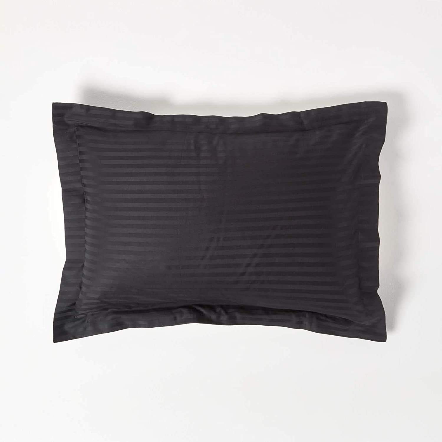 HOMESCAPES Black Pure Egyptian Cotton King Size Oxford Pillowcase 330 TC 500 Thread Count Percale Equivalent Satin Stripe Pillow Case โ image 1