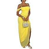 Floerns Women's Elegant Sexy Maxi Dress Cold Shoulder Ruffle Slit Hem Going Out Party Formal Cocktail Dresses