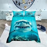 Shark Bedding Set Queen,Sea Animals Comforter Cover for Boys Girls,Shark Fish Print Duvet Cover Set Ocean Sea Themed Bedspread Cover Fashion Teens Bedroom Decor 3 Pcs Bed Collection（No Comforter）