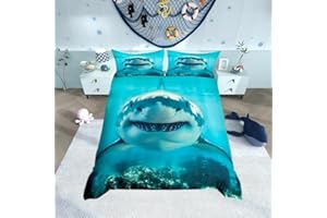 CASTLE FAIRY Shark Pattern Duvet Cover for Boys,Girls Sea Animals Comforter Cover Full Size,Shark Fish Print Bedding Set Kids Teens Room Decor Bed Cover,Hawaiian Beach Bedclothes with Zipper,Blue(No Comforter）