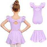 Zaclotre Ballet Leotards for Girls with Removable Skirt Toddler Ruffle Sleeve Bow Back Dance Dress Combo
