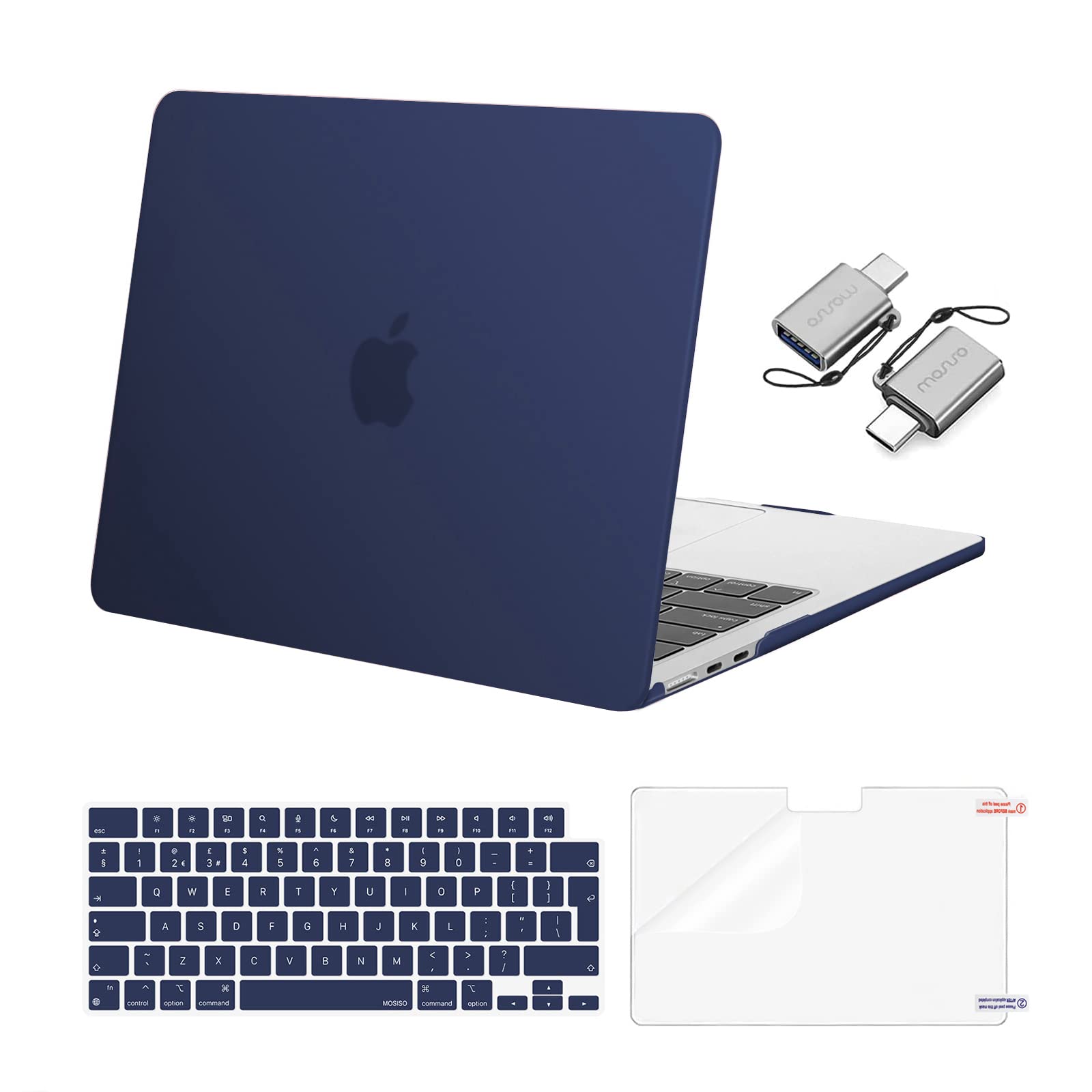 MOSISO Compatible with MacBook Air 13 inch Case M5 M4 M3 M2 2026-2022 A3449 A3240 A3113 A2681, Hard Shell Case for MacBook Air 13.6 inch &Keyboard Cover&Screen Film&Type C Adapter, Navy Blue — image 1