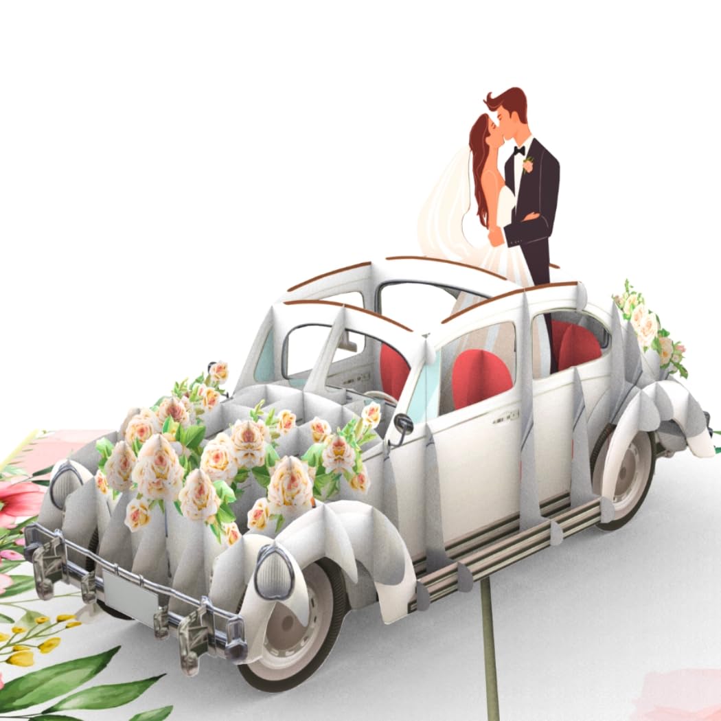 Hartensteler® Pop-Up Card Wedding Card - 3D Wedding Car with Bride and Groom, Elegant Congratulations Card for Wedding & Wedding, Money Gift for Honeymoon & Honeymoon by Bride and Groom