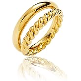 Kainier 14K Gold Chunky Rings for Women14K Gold Plated Dainty Radial Rings High Polish Statement Band Classic Double Twisted Ring Comfort Fit Size 5 to 10