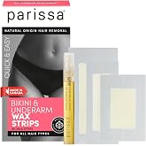 Parissa Bikini &amp; Underarm Wax Strips for Women, Brazilian &amp; Intimate Area Hair Removal, No Heat Waxing Strips for Sensitive Skin, 3 Sizes, 36 Strips (18 x 2) with Soothe Oil