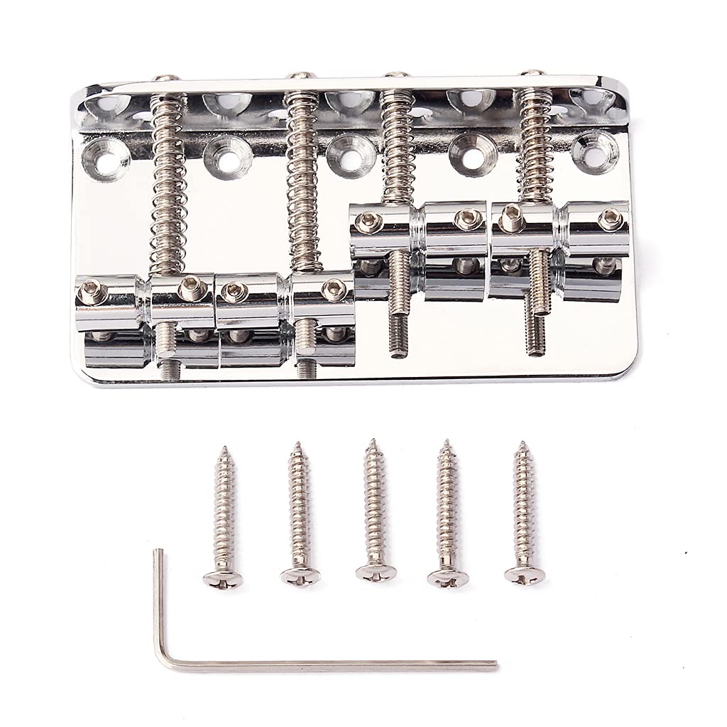 Alnicov 4 String Bass Bridge Vintage Style 80mm Hardtail Bridge Saddles Replacement Accessories Sliver