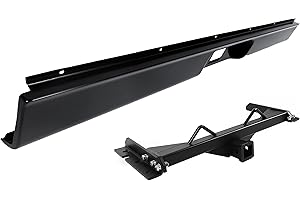 HECASA Rear Bumper Roll Pan & 2'' Hidden Trailer Hitch Compatible with 1973-1987 Chevrolet C10 Pickup Fleetside/Styleside Bed w/Flip Down License Plate Frame and LED Light Black