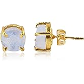 Gemsymphony Natural Raw Rainbow Moonstone Crystal Stud Earrings for Women 8-9mm, Handmade Gemstone Jewelry, Gold Plated Hypoallergenic Posts, Dainty Minimalist Earrings for Everyday Wear