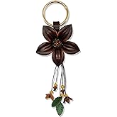 Yeeyeow Leather Flower Tassel Leaf Keychain for Purse Bag Charms, Keyring Fob Boho Accessorie for Women