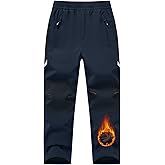 TBMPOY Boys Snow Ski Pants Kids Waterproof Fleece Lined Winter Hiking Snowboard Insulated Warm Pants Zipper Pockets